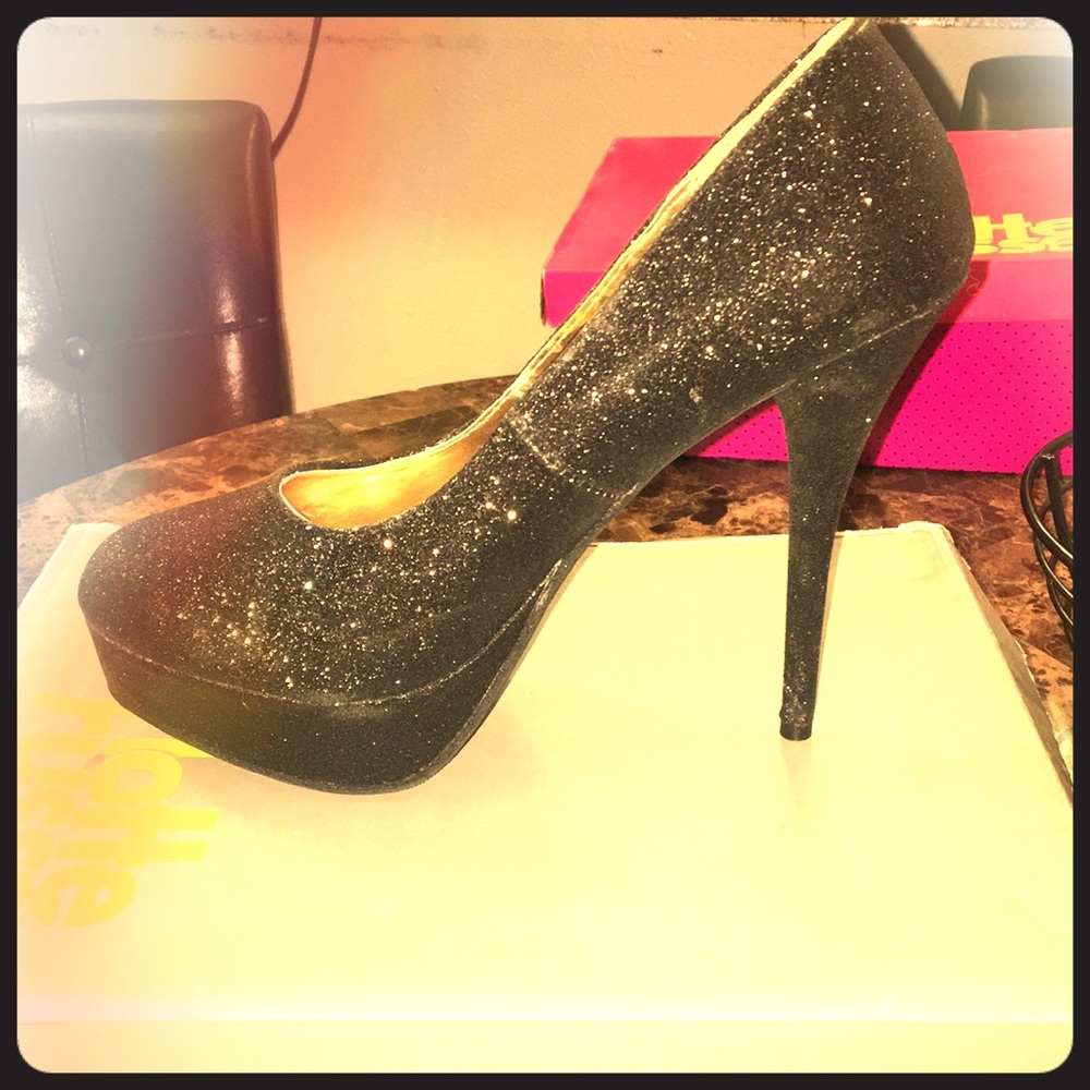 Black glitter heels